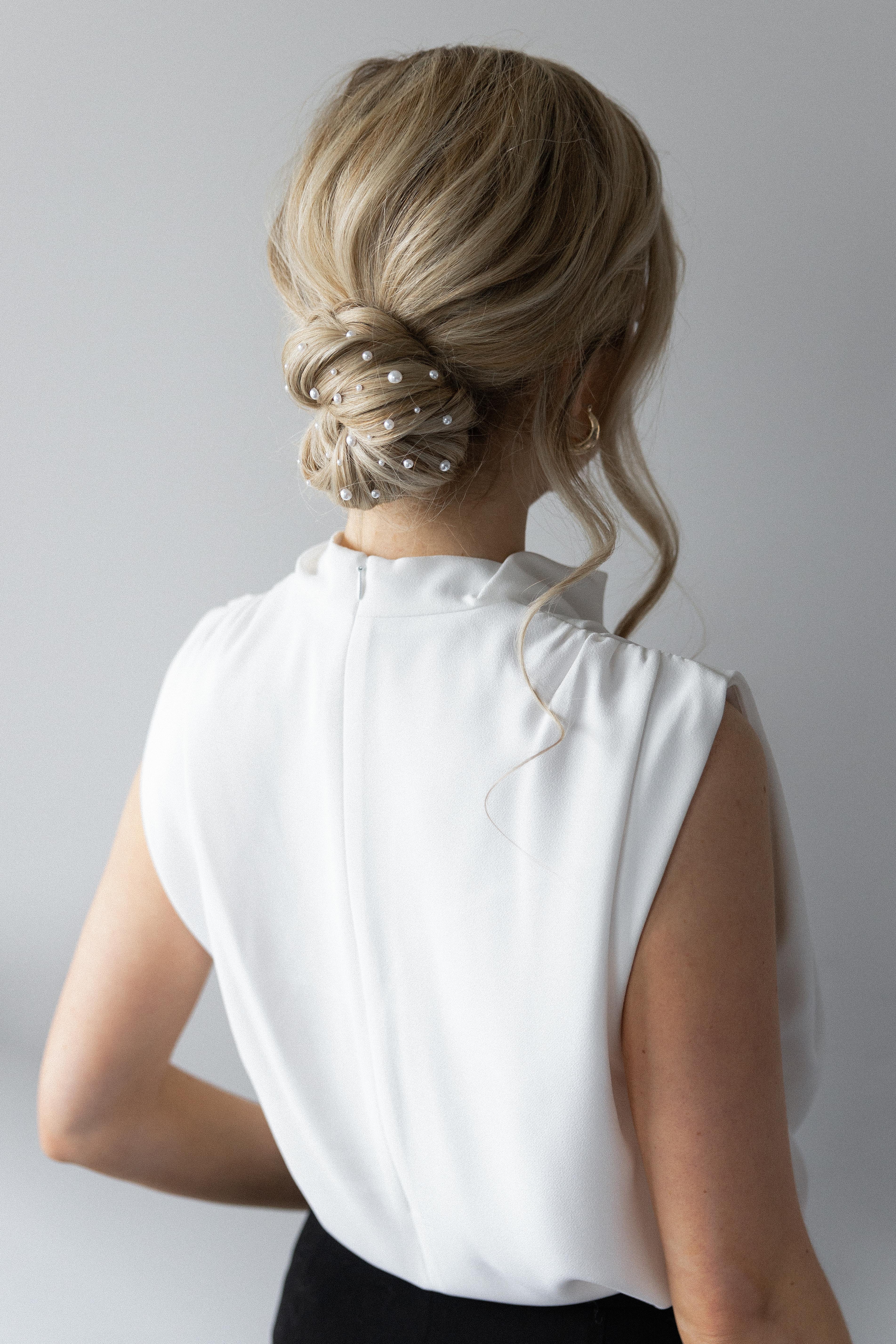 3 Minute Cute and Easy Low Bun Hairstyle with Pearls | www.alexgaboury.com