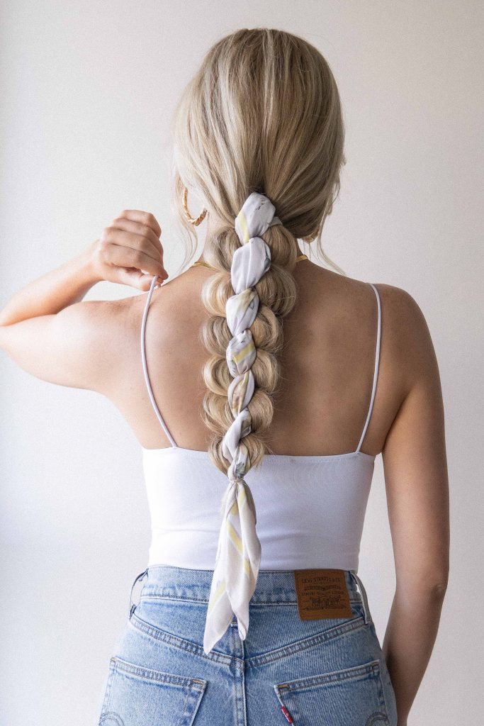 EASY BRAIDED PONYTAIL WITH SCARF 🌸 Alex Gaboury