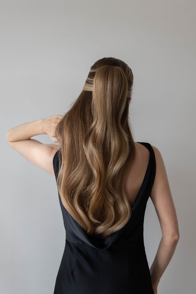 Step by step half up half down long hairstyles tutorial