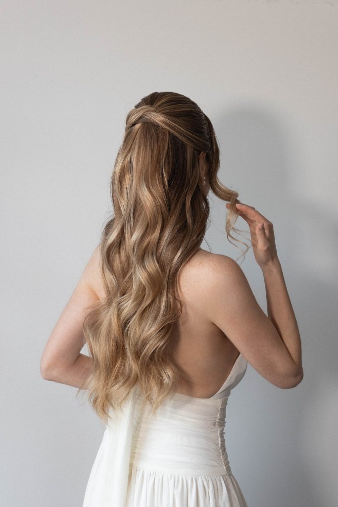 Easy bridal half up half down hairstyle